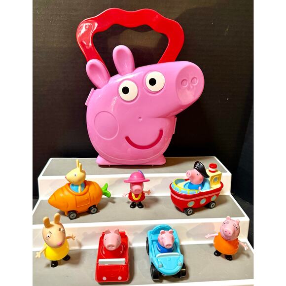 Peppa Pig Grab n Go carry case 4 mini buggy’s 3 figures cars oink - Picture 1 of 6